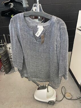 J. Jill Heathered Gray Knit V-Neck Blouse